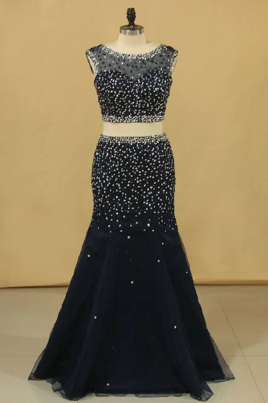 2024 Two Pieces Scoop Mermaid Beaded Bodice Prom Dresses Floor PH75R28H