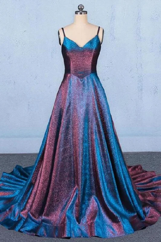 A Line V Neck Sleeveless Prom Dress Spaghetti Straps Long PYMEA4RZ