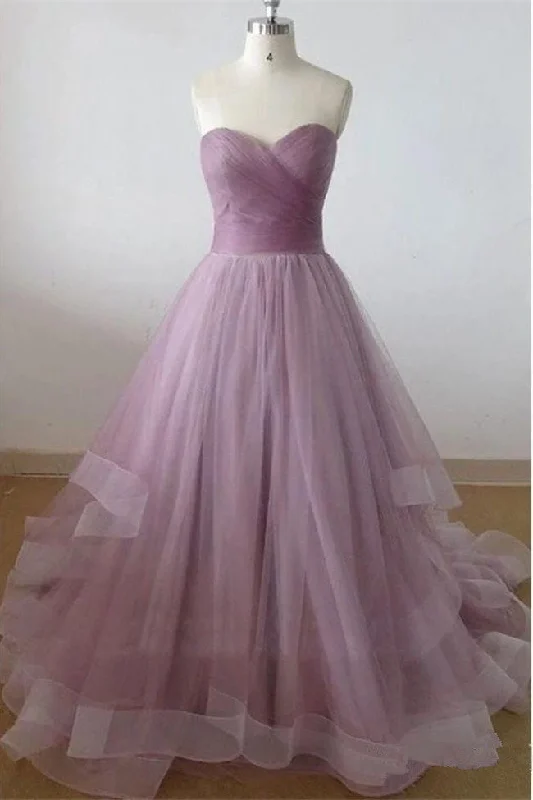 Real Photo Lilac Tulle Strapless High Low Tiered Prom Dresses Formal Evening Dress Party Gowns Real Photo Lilac Tulle Strapless High Low Tiered Prom Dresses Formal Evening Dress Party Gowns