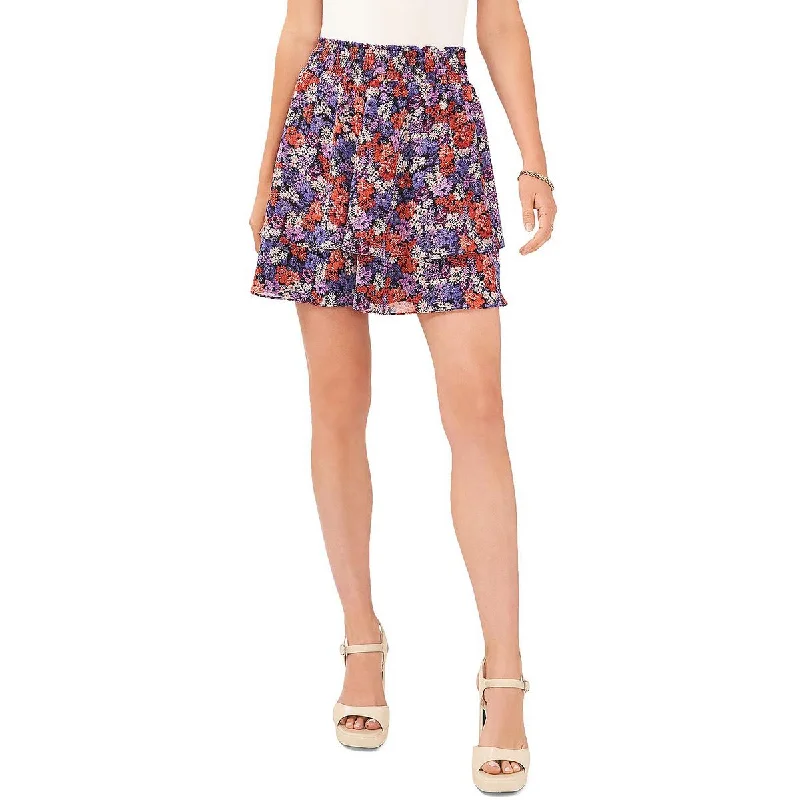 1.State Womens Smocked Floral Mini Skirt silk skirt elegant