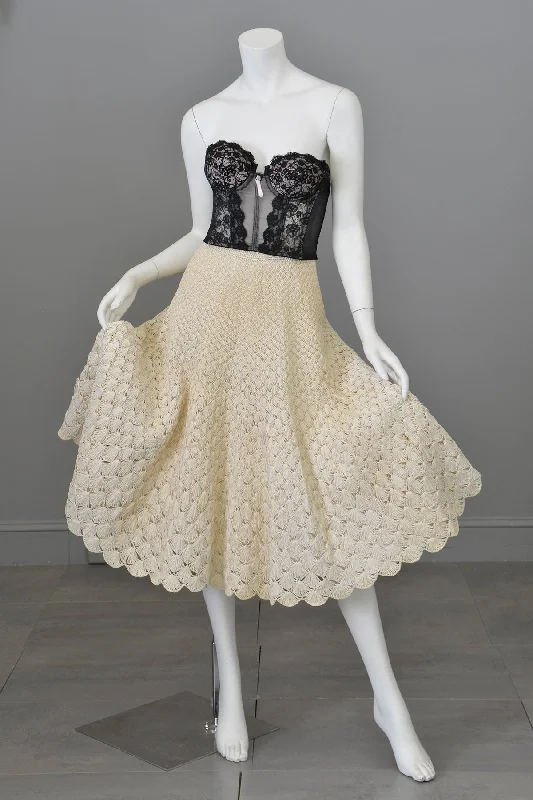 1950s Pearl Woven Raffia Full Skirt ribbed skirt waist