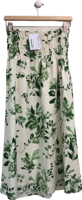 Abercrombie & Fitch Cream Green Floral Print Skirt Size SP casual skirt length