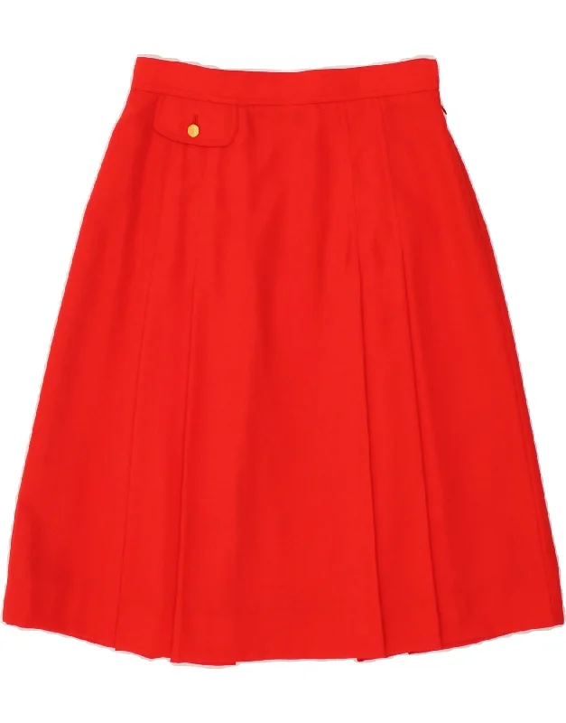 AQUASCUTUM Womens A-Line Skirt UK 14 Medium W30 Red Wool chiffon skirt flowing