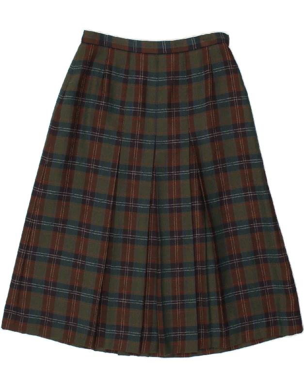 AQUASCUTUM Womens Pleated A-Line Skirt W30 Medium Green Check New Wool denim skirt durable AQUASCUTUM Womens Pleated A-Line Skirt W30 Medium Green Check New Wool denim skirt durable