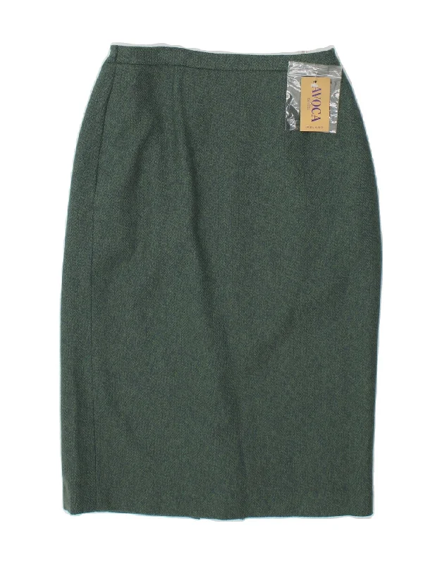 AVOCA Womens Pencil Skirt UK 12 Medium W28 Green Wool velvet skirt rich