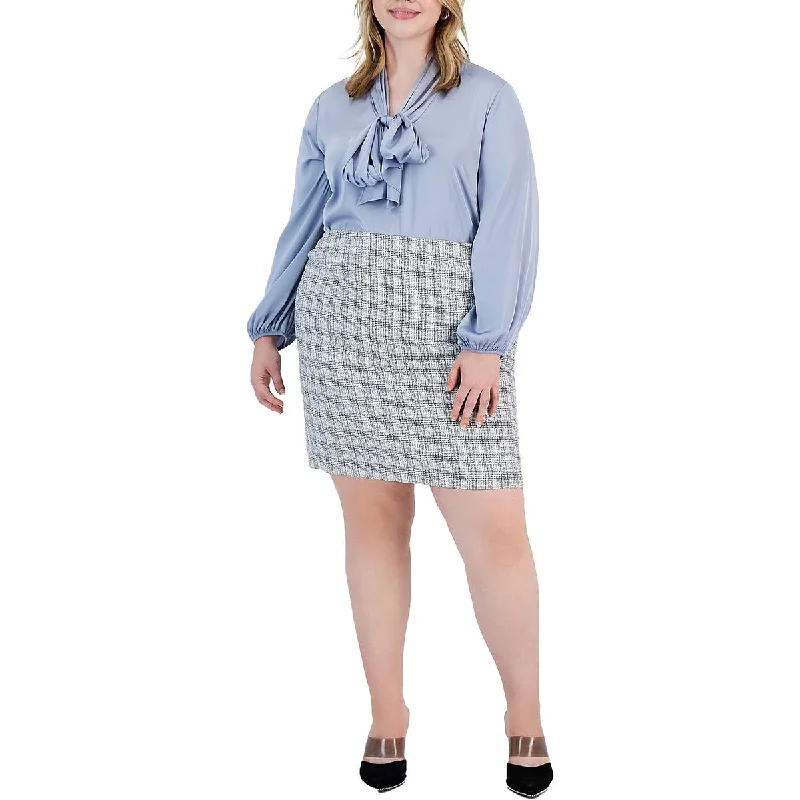 Bar III Womens Plus Tweed Business Pencil Skirt velvet skirt glossy