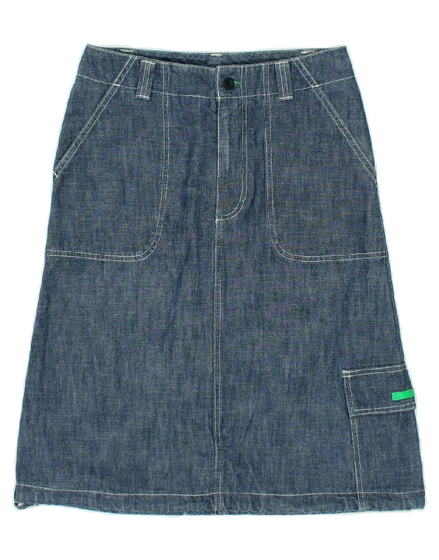 BENETTON Womens Denim Skirt IT 40 Small W28 Blue Cotton velvet skirt luxurious