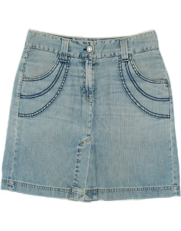 BENETTON Womens Denim Skirt IT 42 Medium W30 Blue Cotton linen skirt natural