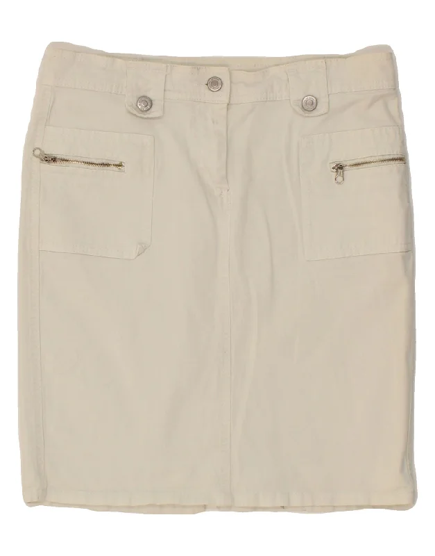 BENETTON Womens Denim Skirt IT 44 Medium W30 White Cotton denim skirt classic