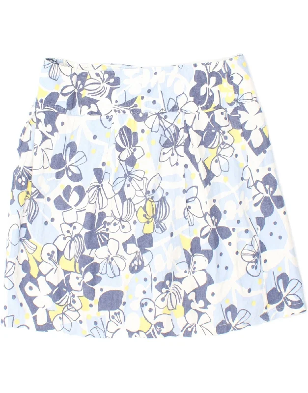 BENETTON Womens Mini Skirt IT 40 Small W32 Blue Floral Linen denim skirt classic