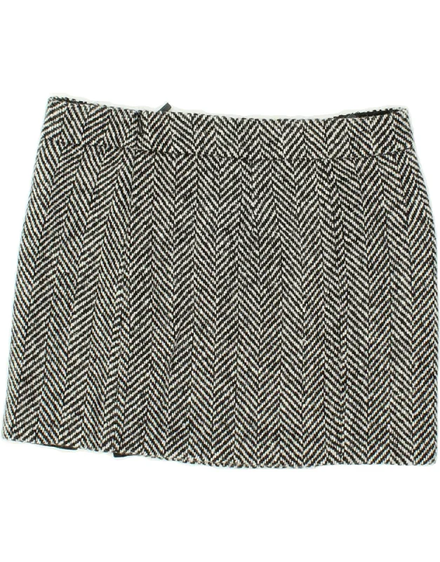 BENETTON Womens Mini Skirt IT 42 Medium W32 Black Herringbone Wool silk skirt sleek