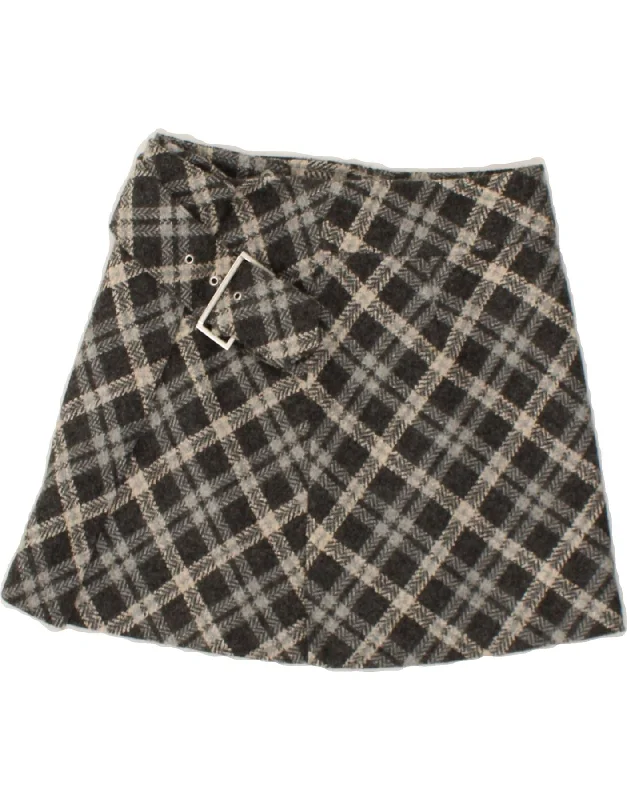 BENETTON Womens Mini Wrap Skirt IT 38 XS W26  Grey Check Wool linen skirt relaxed