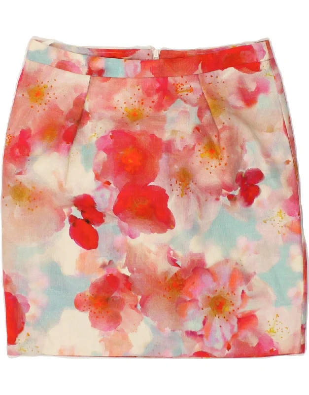 BENETTON Womens Straight Skirt W30 Medium Multicoloured Floral leather skirt modern