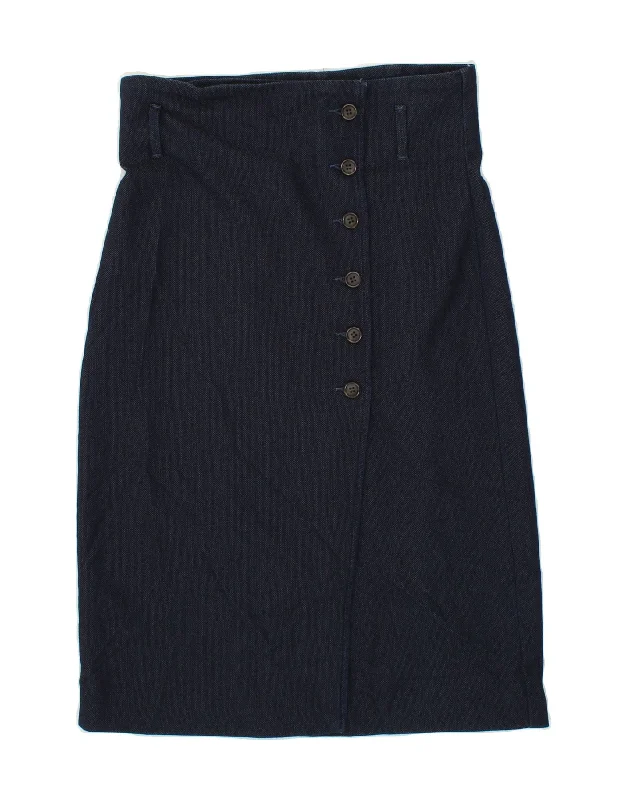 BENETTON Womens Wrap Skirt UK 12 Medium W30 Navy Blue Cotton linen skirt natural
