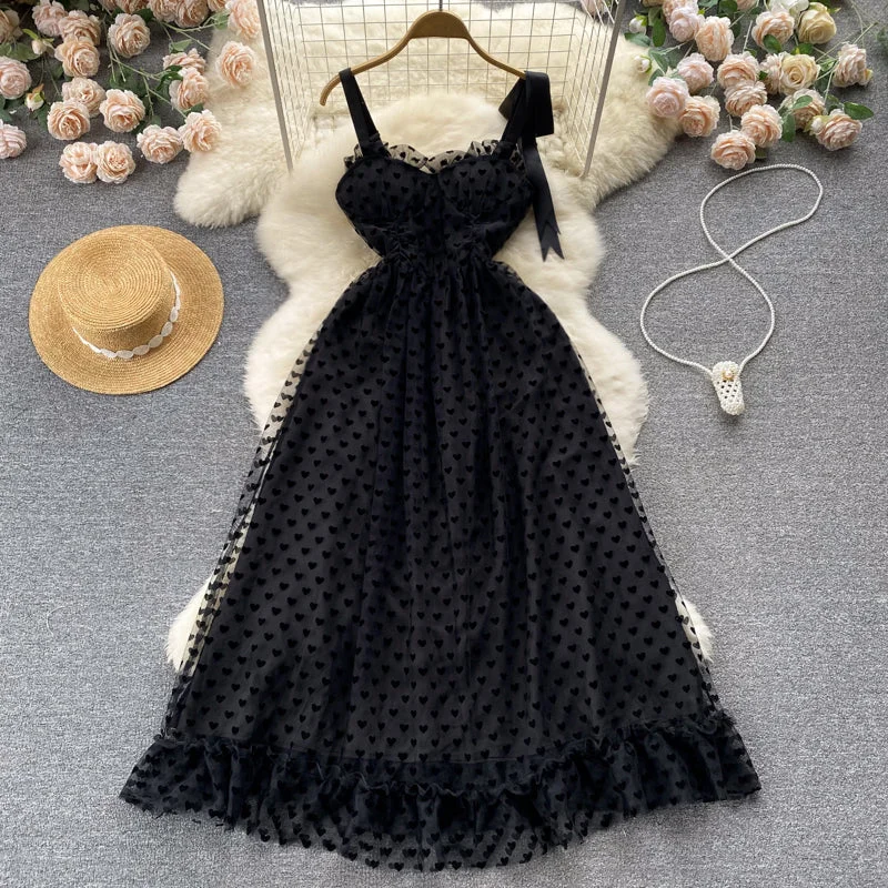 Black Mesh Suspender Polka-dot Tutu Skirt    S4456 silk skirt lustrous