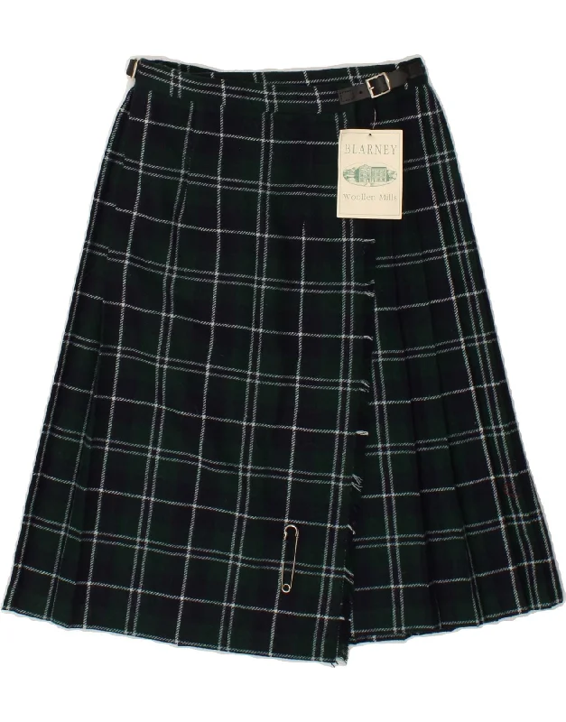 BLARNEY Womens Wrap Skirt EU 34 XS W24 Green Plaid Wool cashmere skirt fine