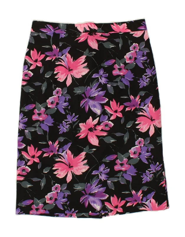CAROLINA PEDRJONI Womens Straight Skirt IT 46 Large W28 Black Floral pleated skirt texture CAROLINA PEDRJONI Womens Straight Skirt IT 46 Large W28 Black Floral pleated skirt texture