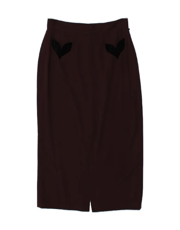 CARTOON Womens Midi Skirt IT 42 Medium W32 Maroon Acetate denim skirt trendy