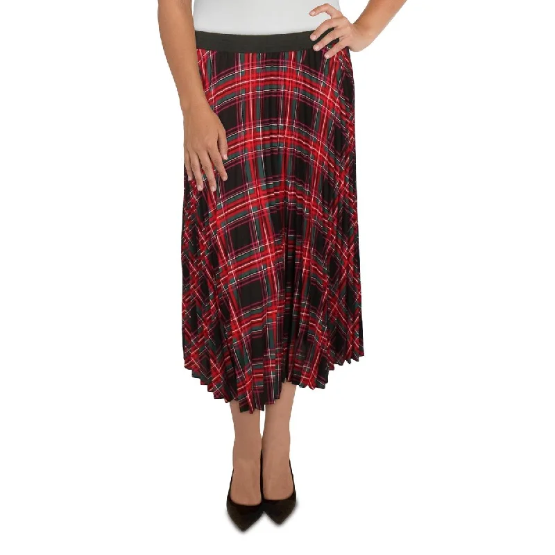 CeCe Womens Pleated Plaid A-Line Skirt flowy skirt hem