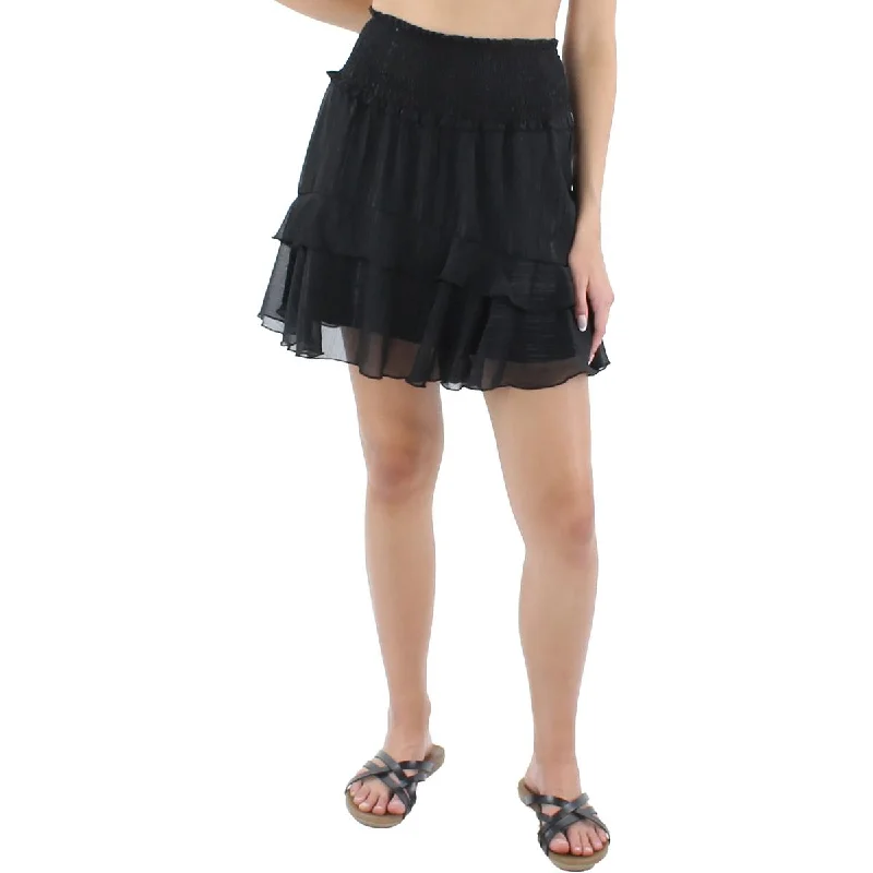 City Studio Womens Juniors Smocked Metallic A-Line Skirt silk skirt elegant