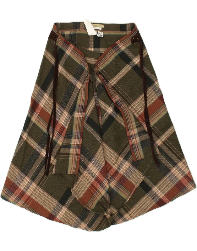 CONBIPEL Womens Asymmetric Wrap Skirt IT 44 Medium W26 Green Check Wool boho skirt vibe CONBIPEL Womens Asymmetric Wrap Skirt IT 44 Medium W26 Green Check Wool boho skirt vibe