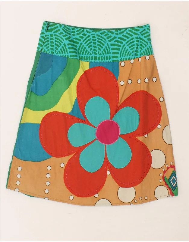 DESIGUAL Womens A-Line Skirt EU 38 Medium W28  Green Floral Cotton wool skirt thick