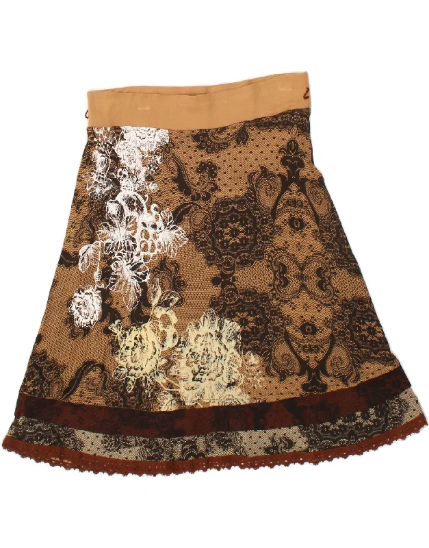 DESIGUAL Womens A-Line Skirt Large W32  Beige Floral button skirt front