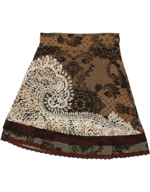 DESIGUAL Womens A-Line Skirt Large W34 Brown Paisley corduroy skirt durable