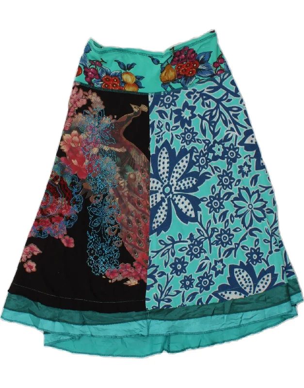 DESIGUAL Womens A-Line Skirt Medium W30 Turquoise Floral Cotton lace skirt intricate DESIGUAL Womens A-Line Skirt Medium W30 Turquoise Floral Cotton lace skirt intricate