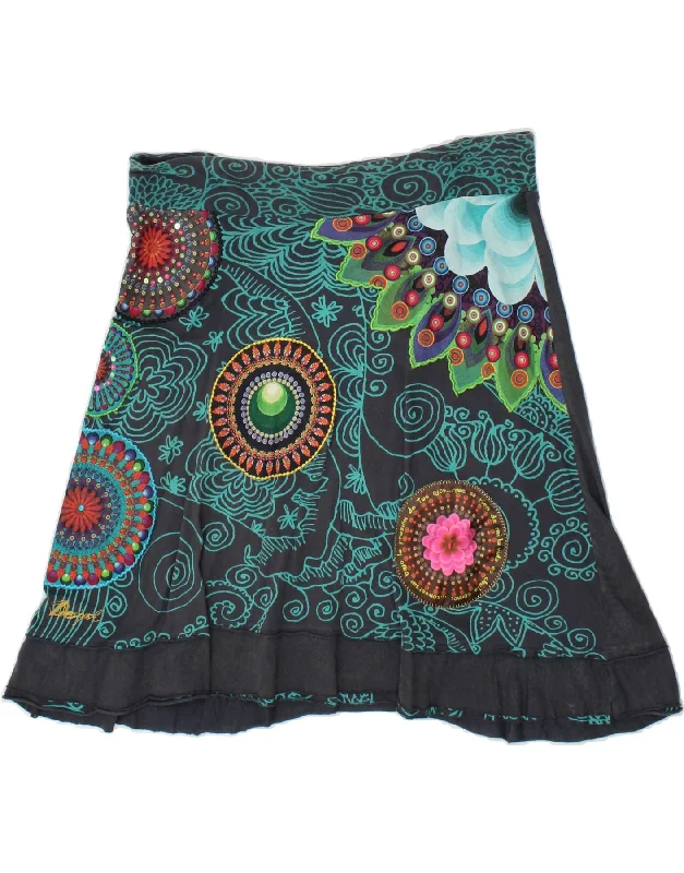 DESIGUAL Womens A-Line Skirt Small W34 Navy Blue Paisley Cotton lace skirt delicate