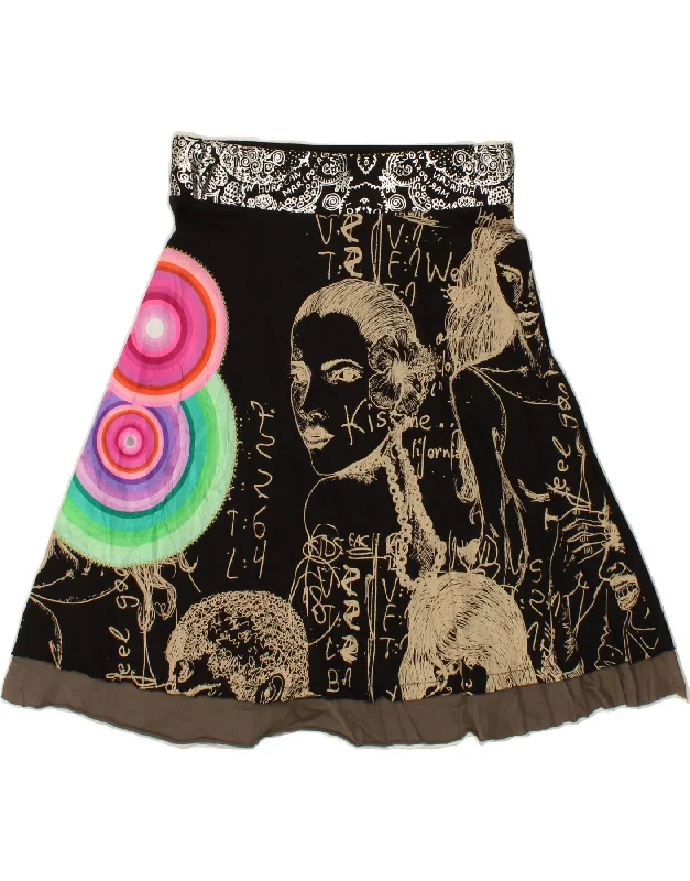 DESIGUAL Womens Abstract Pattern Graphic A-Line Skirt Small W27 Black floral skirt print DESIGUAL Womens Abstract Pattern Graphic A-Line Skirt Small W27 Black floral skirt print