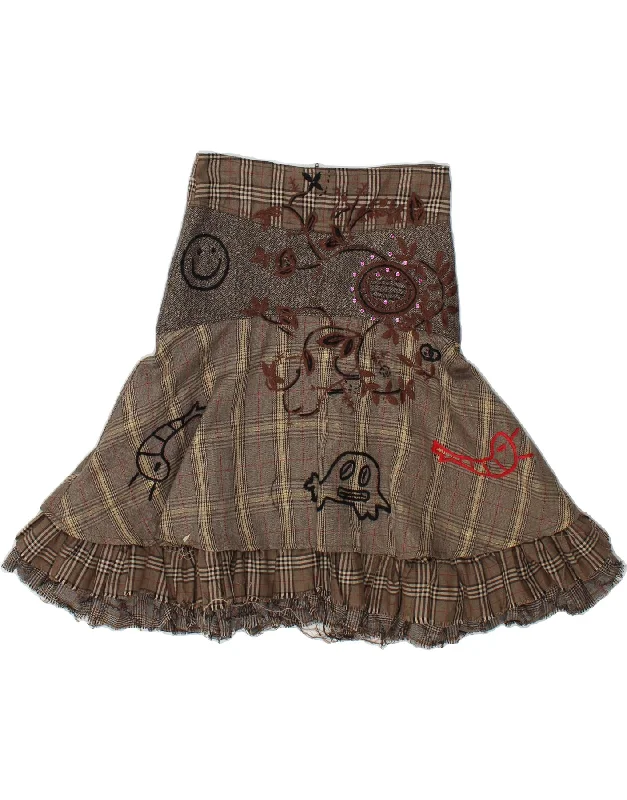 DESIGUAL Womens Graphic A-Line Skirt EU 34 XS W26  Brown Floral lace skirt romantic