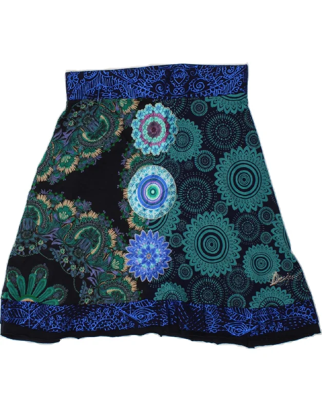 DESIGUAL Womens Graphic A-Line Skirt XL W36 Navy Blue Floral Cotton denim skirt fashionable DESIGUAL Womens Graphic A-Line Skirt XL W36 Navy Blue Floral Cotton denim skirt fashionable