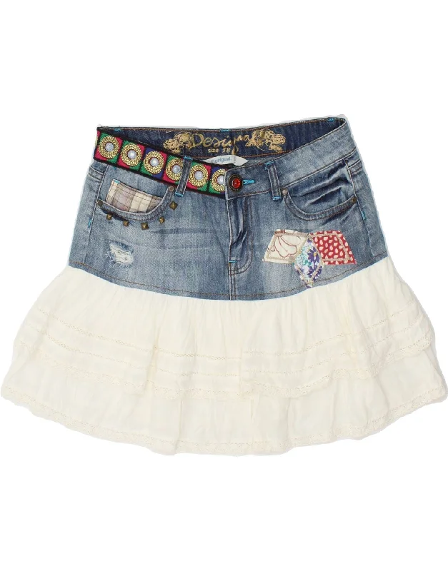 DESIGUAL Womens Graphic Denim Skirt EU 38 Medium W30 Blue Colourblock leather skirt bold DESIGUAL Womens Graphic Denim Skirt EU 38 Medium W30 Blue Colourblock leather skirt bold
