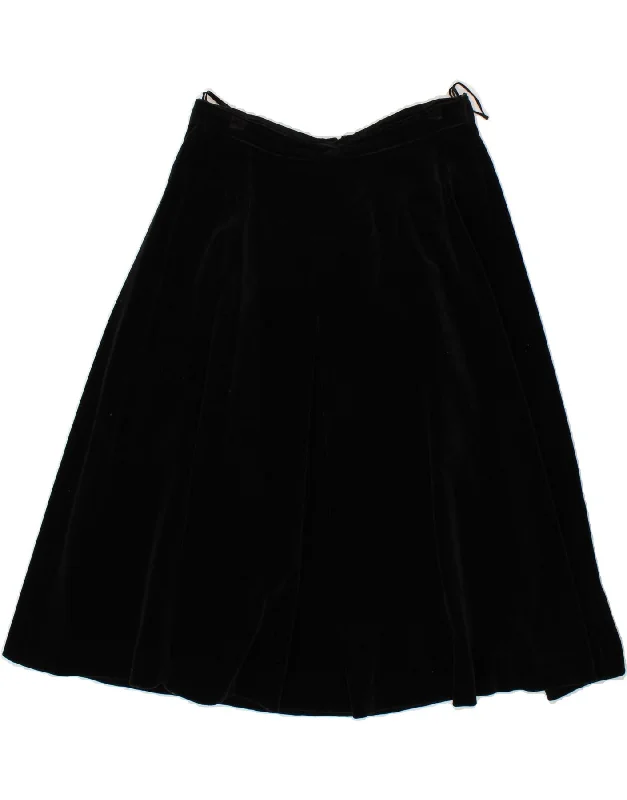 DORENE Womens Velvet A-Line Skirt UK 16 Large W30 Black Cotton leather skirt sleek