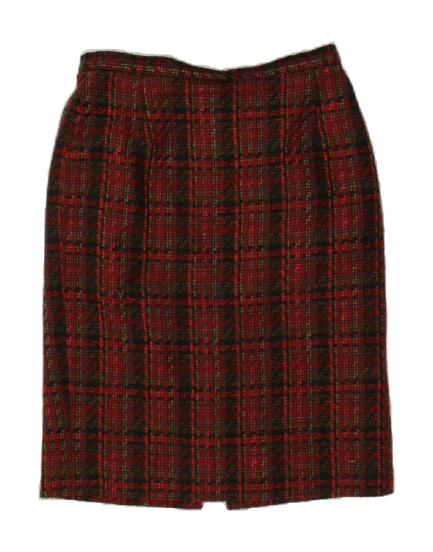 EASTEX Womens Midi Skirt UK 14 Medium W30  Burgundy Check Acrylic corduroy skirt durable