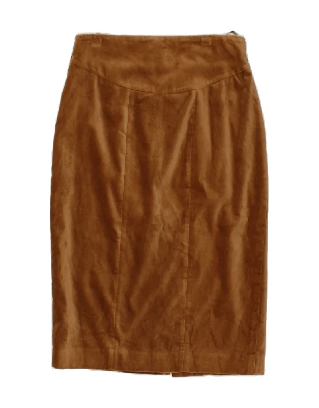 ELEGANCE Womens Paris Pencil Skirt UK 10 Small W27 Brown Cotton leather skirt bold