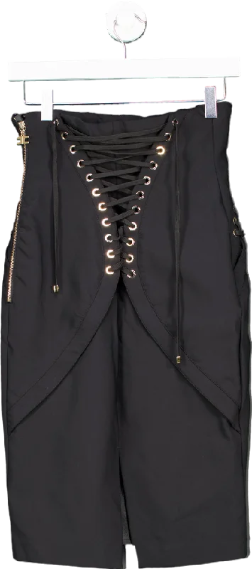 Elisabetta Franchi Black Lace-Up Skirt EU 44 UK 12 linen skirt natural