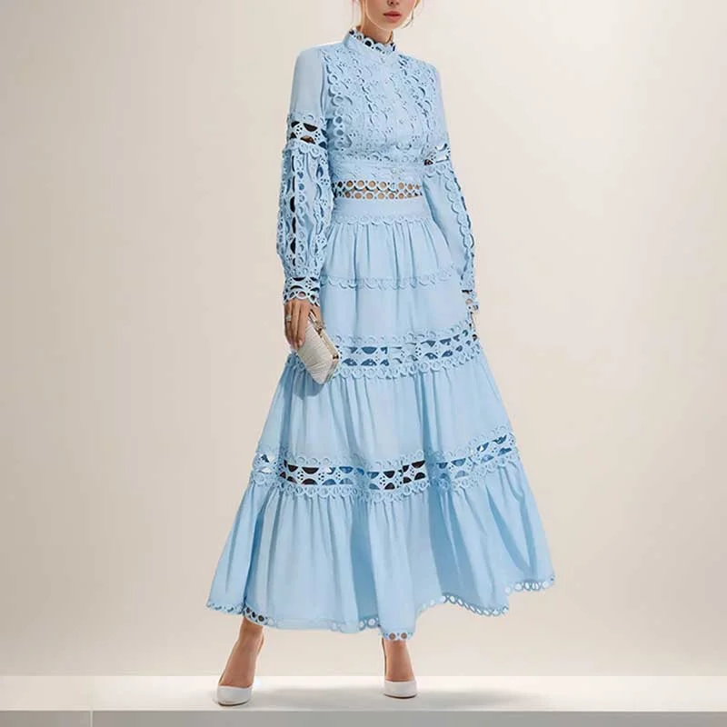 Embroidered Skirt Suit Bishop Sleeve Solid Color Holiday Skirt Suit Long velvet skirt sumptuous