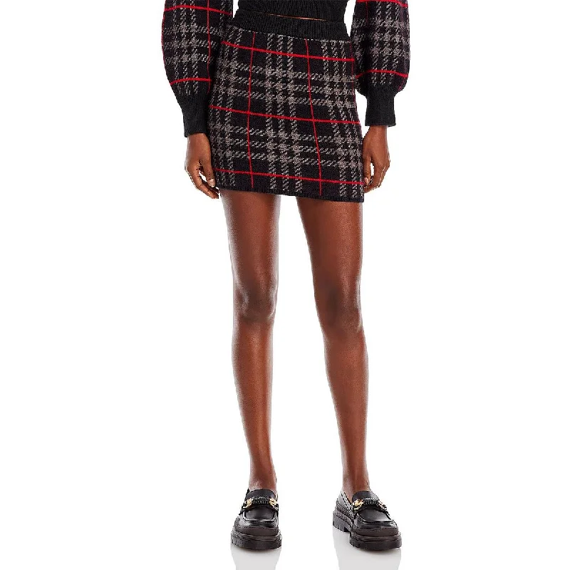 En Saison Womens Knit Plaid Mini Skirt linen skirt light