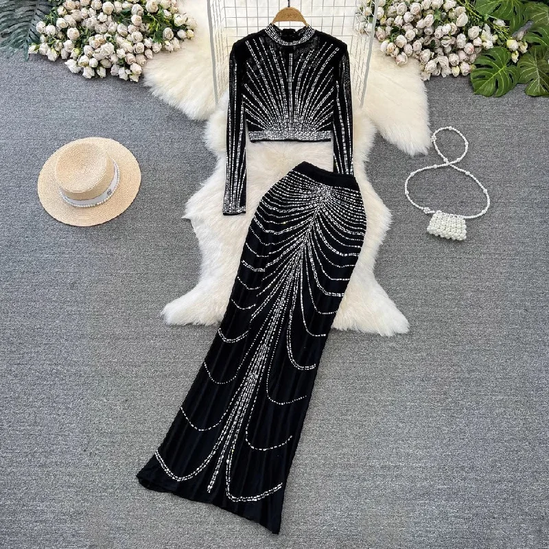 Fashion suit two-piece set fishtail skirt     S4161 lace skirt delicate