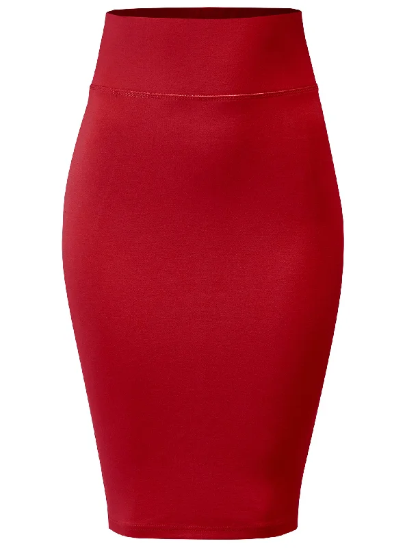 Women's Elastic Waist Stretch Slim Fit Midi Pencil Skirt (FWS1054) breathable skirt fabric