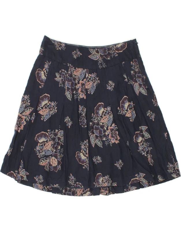 FAT FACE Womens A-Line Skirt UK 8 Small W26 Navy Blue Floral Cotton velvet skirt plush