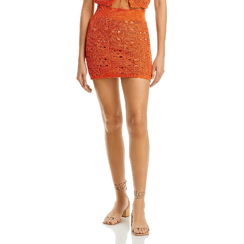 Fore Womens Open Stitch Short Mini Skirt velvet skirt sumptuous