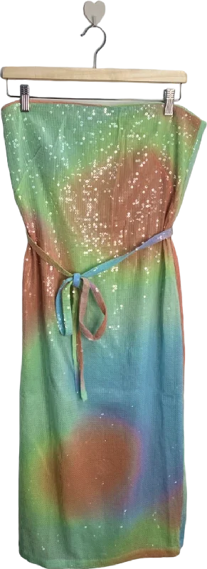 French Connection Blue Mist Multi Coloured Sequinned Midi Skirt UK 12 velvet skirt rich