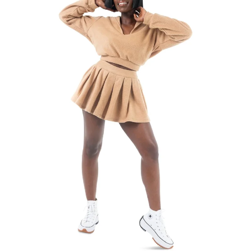 Grayscale Womens Fleece Short Pleated Skirt velvet skirt rich