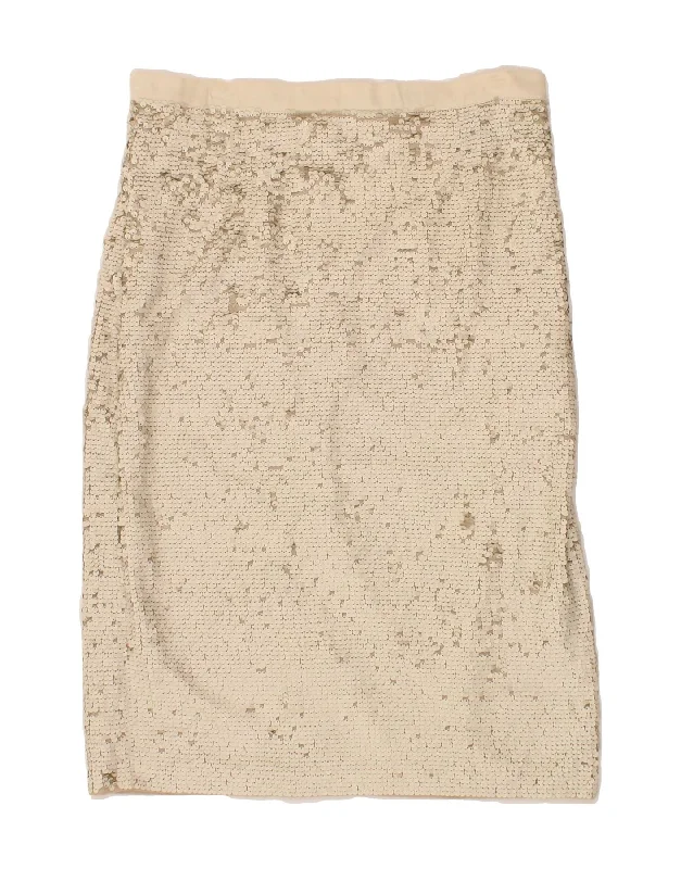 GREAT PLAINS Womens Sequin Straight Skirt UK 14 Large W32 Beige Polyester denim skirt casual