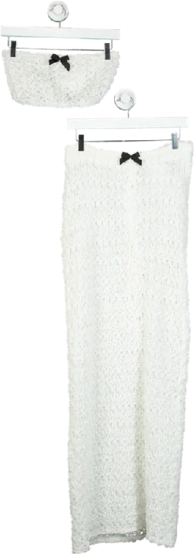 HALDEN White Floral Embossed Crop Top and Skirt Set UK XS wool skirt warm