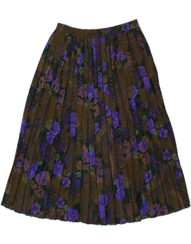 HAMMER Womens Pleated A-Line Skirt IT 40 Small W28  Khaki Floral Polyester corduroy skirt cozy