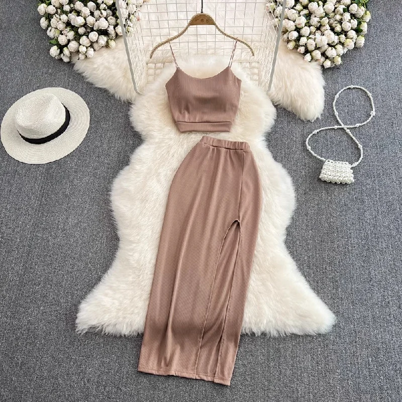 Hot girl fashion suit women's backless two-piece mid-length skirt       S4224 maxi skirt elegant